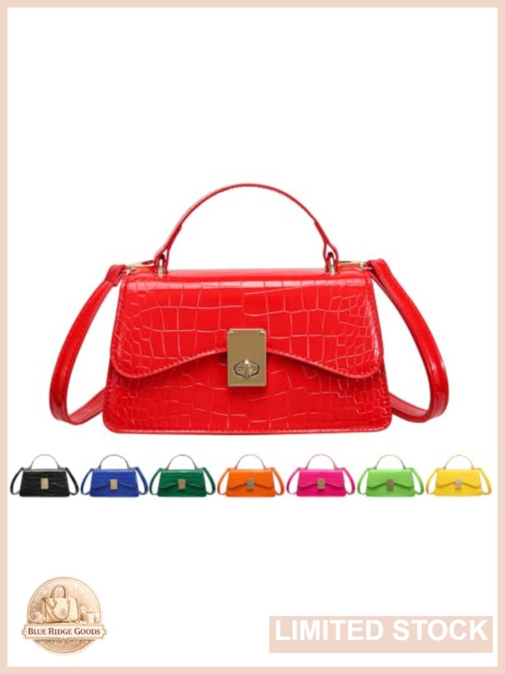 Mini Top Handle Satchel Patent PU Leather Crocodile Purse Crossbody Clutch